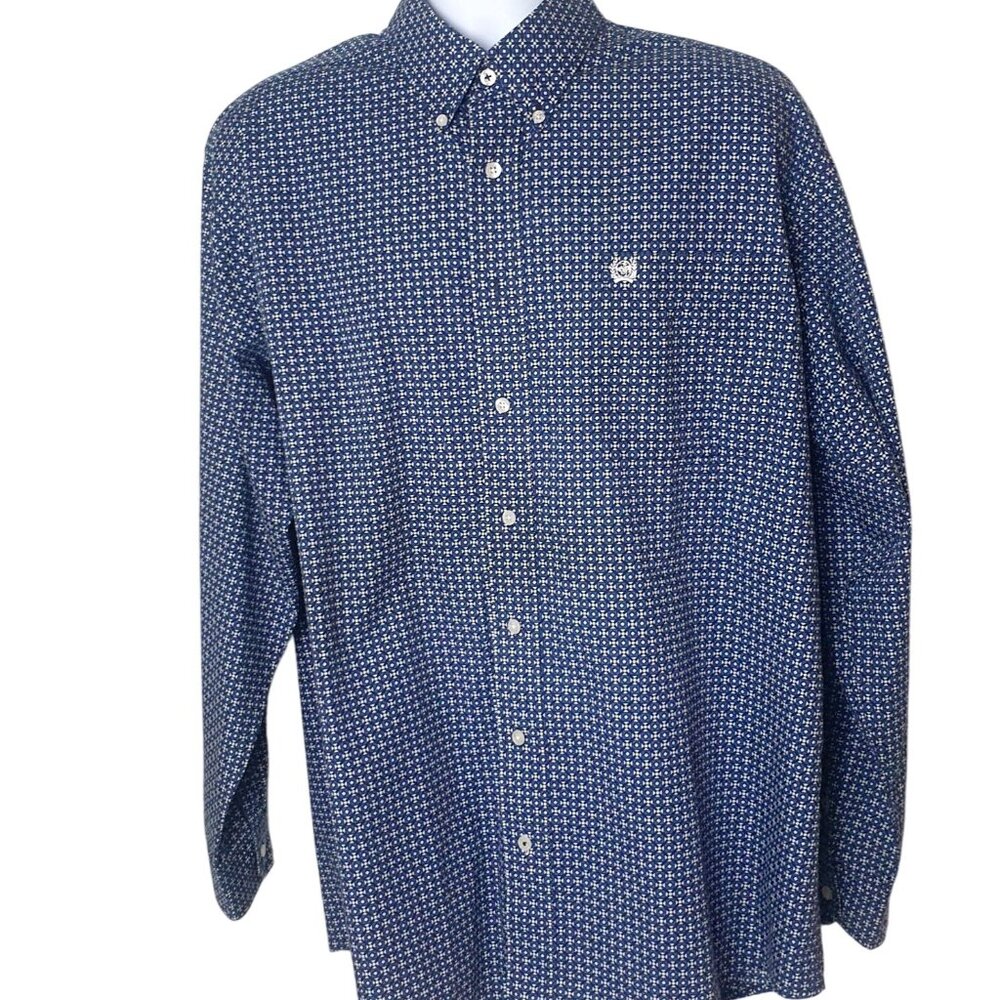 Cinch Mens L Button-Down Shirt Western Long Sleeve Blue Geometric Cowboy Urban